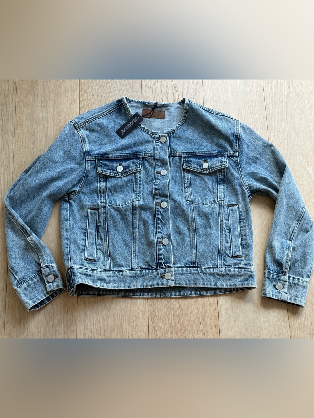 BlankNYC Acid Wash Collarless Denim Jacket NWT Designer Luxury Streetwear
